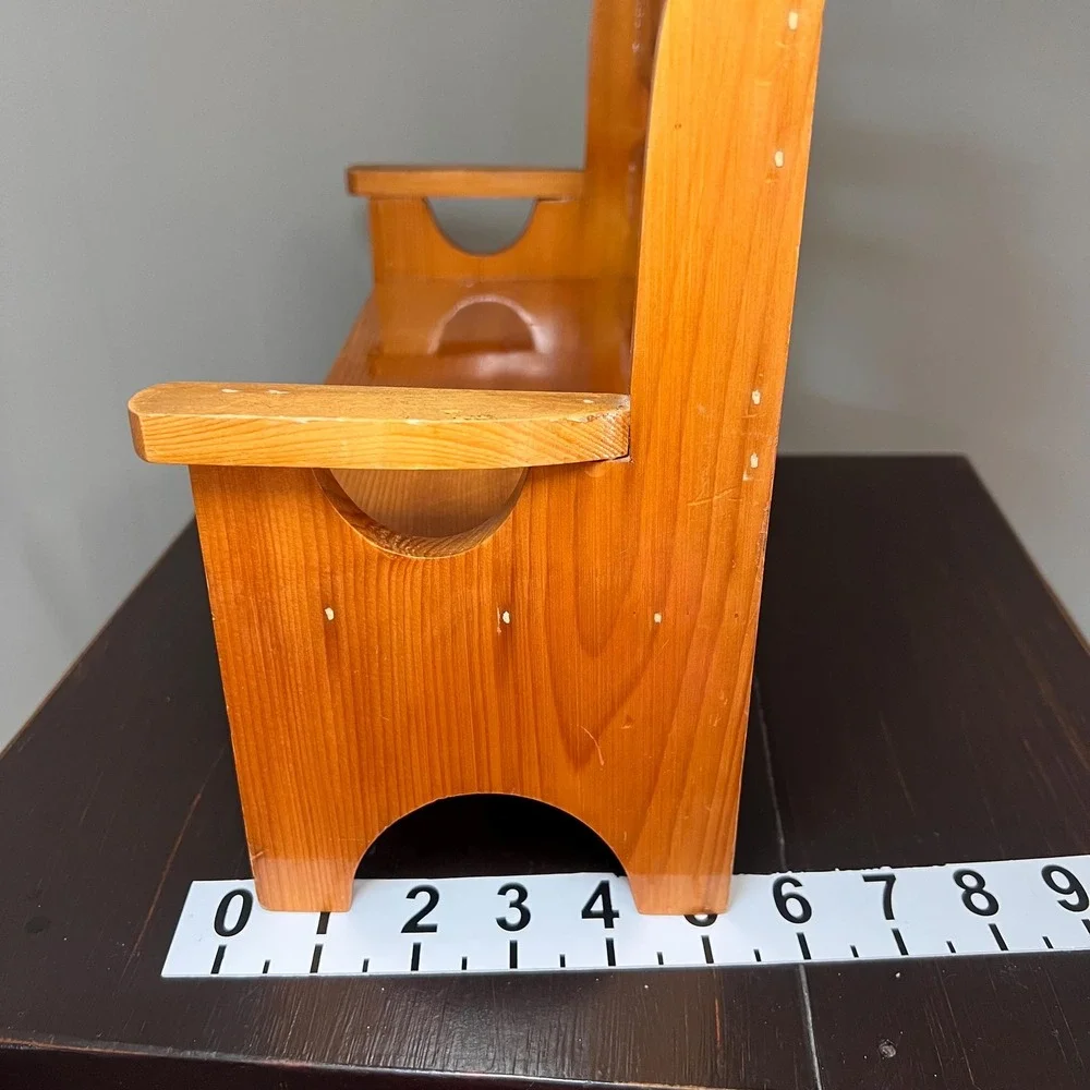 Vtg Pine Children's Doll Bench with Heart Cutouts Rustic Country Shelf Decor